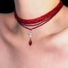 Moderna y Dulce-Cool Cadena de Gargantilla Clavicular con Colgante Apilable de Cristal Rojo Multicapa de Estilo Único