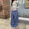 Pantalones cargo de pierna ancha para mujer, color Naranja Juvenil # Azul Francia, con bolsillo tridimensional con cremallera, holgados, adelgazantes, únicos, versátiles, de longitud hasta el suelo