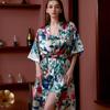 Pijama Estampado Transfronteiriço Feminino Verão Sexy Seda de Gelo Manga Média Tamanho Grande Roupão de Banho Seda Roupão de Noiva para Manhã Fabricantes Atacado
