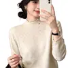 Suéter de punto para mujer, nuevo estilo otoño e invierno, cuello semi-alto, capa base con un sutil brillo, suave y cómodo, corte ajustado, manga larga