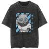Playera Vintage Lavada Street Hip-Hop Anime Demon Slayer Ghost Blade Casual Algodón Verano Manga Corta