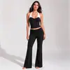 Conjunto de camiseta sin mangas deportiva transpirable apta para la piel, pantalones versátiles de microcampana, top de fitness, conjunto de dos piezas, traje de entrenamiento ajustado adelgazante