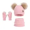 Nuevo Conjunto de Invierno para Niños de Tres Piezas: Gorro de Punto con Bola de Pelo, Guantes y Bufanda para Niños y Niñas, Traje Térmico Forrado de Felpa