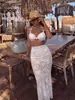 Comercio Electrónico Transfronterizo Nuevo Estilo Traje de Baño Blanco Encaje Transparente Falda Larga de Playa Conjunto de Tres Piezas Sensación de Alta Gama Vacaciones Traje de Baño para la Costa
