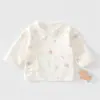 Ropa de bebé para primavera y otoño de 0 a 3 meses, 100% algodón, Camisa de manga larga ajustada de algodón puro, Clase A, Sin costuras, de atar por detrás