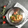 Bandeja para hornear de acero inoxidable estilo coreano 304, plato para barbacoa, plato para guarniciones, bandeja doméstica de doble capa, plato redondo grueso para frutas