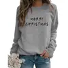 Suéter navideño para mujer Merry Christmas estampado de letras cuello redondo manga larga