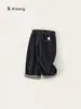 Roupas Infantis Bangxuan Calças Infantis Primavera e Outono Novo Jeans Xadrez com Barra Calças Jeans Longas Infantis Retro Costura Visível