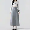 Falda deportiva gris para mujer, nuevo estilo primavera y otoño, de cintura alta, corte recto, falda de línea A con abertura, falda tipo sudadera fluida, falda larga