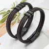 Pulseira Masculina de Negócios Personalizada em Aço Inoxidável e Couro Bangle Magnético Retrô Popular Novo Europeu e Americano Masculino Atacado