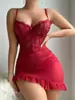 Conjunto de Dos Piezas de Encaje de Espina de Pescado Sexy Fino Transparente de Malla para Dormir con Tanga - Cruzado Europeo y Americano