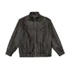 Yidao Roupas Vintage 2026 Outono Novo Estilo Americano Design de Nicho Marca Tendência Jaqueta de Couro PU com Zíper Duplo e Gola Alta