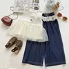 2026 Nuevo Estilo de Verano Estilo Coreano Vestido Chaleco de Malla para Niñas Pantalones de Encaje para Bebé Conjunto Elegante y Lindo