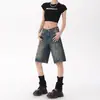 Shorts de Mezclilla Retro Americanos para Mujer, Primavera y Verano, Petite, Versátiles, de Cintura Alta, Adelgazantes, de Corte A, Pierna Ancha, de Longitud Media