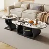 Mesa de Centro Redonda de Piedra Sinterizada Color Crema Lujo Ligero Moderna Celebridad de Internet Sala de Estar Apartamento Pequeño Hogar Mesa de Té Simple Nueva Combinación