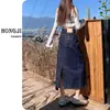 Falda de Mezclilla Azul de Cintura Alta para Mujer Primavera y Verano 2025 Nueva Falda de Línea A Delgada de Longitud Media