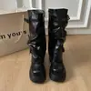 Calça Legging Espessa Plissada da Moda Botas Femininas Empilhadas Destacáveis Fivela Uso Bidirecional 2026 Novas Botas Salto Bloco Botas de Cano Alto