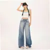Jeans Wide-Leg Americano Retro Alto e Longo para Mulheres, Cintura Alta, Solto e com Caimento, Calça Reta Versátil para Primavera e Verão