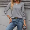 Sudadera Texturizada de Manga Larga para Mujer Transfronteriza 2026 Otoño e Invierno Nueva Camiseta Base de Exportación Europea y Americana Top Suelto de Manga Larga