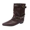 Hebilla de Cinturón Botines de Tacón Grueso Pierna Ancha Botas de Mezclilla para Mujer Botas Otoño/Invierno Nuevas Cuadradas para Mujer 2026 Botas de Montar de Gamuza Estilo Western