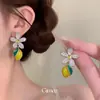Brincos de flor de zircônia super brilhantes com gota de óleo de limão, agulha de prata, brincos versáteis da moda, brincos de luxo leve de alta qualidade para mulheres