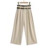 Pantalones de traje rectos con doble cinturón y drapeado para mujer, de estilo europeo y americano, nuevos de verano, K12297