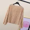Top de manga longa com franjas 2023 Primavera e Outono Novo estilo coreano gola redonda manga curta tipo lanterna peludo blusa de baixo chique