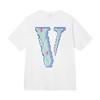 Nova camiseta VLONE JERRY Big V Smoke reflexiva solta de manga curta com flor de cerejeira para homens e mulheres, camiseta de casal de marca de rua, verão