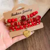 Pulsera de Conjunto de Pulseras de Cuentas Multicapa con Forma de Corazón Estilo Bohemio Pulsera de Hilo para la Mano Anillo de Mano Joyería de Mano Estilo Étnico Sentido de Diseño de Nicho Mujeres