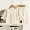 Conjunto de Roupa de Casa de Gaze Infantil 2026 Novo Estilo Roupas de Ar Condicionado para Bebê Conjunto de Verão para Bebê Menina Algodão Puro Classe A