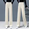 Pantalones rectos de cintura alta con forro de polar, de corte holgado y adelgazante, de pana, cálidos para primavera y otoño, pantalones casual versátiles