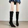 Novedad Otoño/Invierno 2026 Botas Largas Adelgazantes de Punta Fina para Mujer, Botas Plisadas con Hebilla de Cinturón, Botas Largas de Tacón Alto, Botas Ajustadas