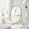 Espejo de Maquillaje de Escritorio Estilo Ins para Dormitorio en Casa, Espejo de Tocador de Mesa, Giratorio y Plegable, Marco de Metal, Espejo de Alta Definición