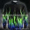 Nova Moda Masculina 2026 Camisa Estampada com Lapela de Manga Longa Chama