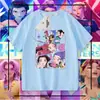 Camiseta de Manga Corta Kpop Demon Slayer para Niñas, Top Holgado de Algodón para Verano, Ropa Infantil de Moda de Media Manga