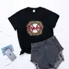 Estación independiente Europea y Americana Nuevo suelto casual béisbol béisbol estampado manga corta cuello redondo femenino RCuello redondo