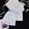Pijama de Verão para Meninas, Conjunto de Pijama Cardigan de Algodão Nuvem de Manga Curta para Meninas, Conjunto de Roupa de Casa para Crianças Maiores