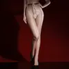 Deliciosas Medias Aurora con Encaje de Alas de Mariposa, Lazos, Calados, Eróticas, Negras Brillantes con Brillo de Aceite, de Entrepierna Abierta para Mujer