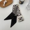 Vintage Estilo Francês Preto e Branco Borboleta Flor Lenço De Seda Longo Impresso Cabelo Quebrado Tecelagem Headband Bow-tied Acessórios De Cabelo Para As Mulheres