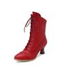 Novas Botas Curtas Femininas de Cadarço Estilo Europeu e Americano 2023, Botas Britânicas Martin com Salto Taça de Vinho, Bico Redondo, Cor Sólida, Tamanho Grande