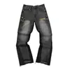 Ga Venta al por Mayor Comercio Exterior Transfronterizo Marca de Moda Jeans de Mezclilla Acampanados Lavados Desgastados Patchwork Unisex