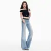 Nuevos Jeans Americanos Retro de Moda Otoño 2026 Azul Hielo de Tiro Bajo Acampanados con Aspecto Lavado Desgastado y Efecto Adelgazante