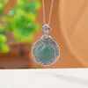 Ciervo Solitario Plata de Ley S925 Chapado en Oro Jade Azul Agua Estilo Nacional Retro Moneda Amarilla del Dios de la Riqueza Colgante Distintivo Colgante Envejecido
