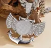Porta-Retrato Asas Âncora Pingente Totalmente Diamantado Design Criativo Liga de Zinco Strass Corrente Cubana Joia Hip-Hop Colar Atacado