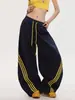 Pantalones de Pierna Ancha Retro Americano con Bloques de Color y Tres Rayas, para Mujer, Diseño Verano 2025, Deportivos Sueltos