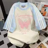 Camiseta de Manga Curta com Estampa de Borboleta em Patchwork de Cores Contrastantes 2026 Novo Estilo de Verão Estilo Casual Preguiçoso Top Vintage