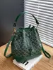 Bolso tipo cubo de retazos de colores de moda Otoño 2025 con estampado para mujer, Bolso tipo cubo cruzado con cordón, letras y correa ancha para el hombro, Bolso de exportación
