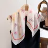 Bufanda de Seda Artística Pequeña Cuadrada para Mujer, Color Azul y Blanco Porcelana Liso Elegante, Estampado de Flor de Anacardo, Mezcla de Algodón y Lino, Para Primavera y Verano, Bufanda Cálida para Proteger el Cuello