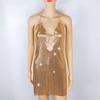 Ropa popular para mujer de Amazon europea y americana transfronteriza, moda sexy con tirantes, espalda descubierta, escote halter profundo en V, vestido de noche metálico para regalo