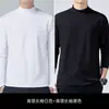 2 Piezas Camiseta de Manga Larga de Cuello Alto Medio para Hombre de Otoño, Top Blanco de Capa Base de Otoño